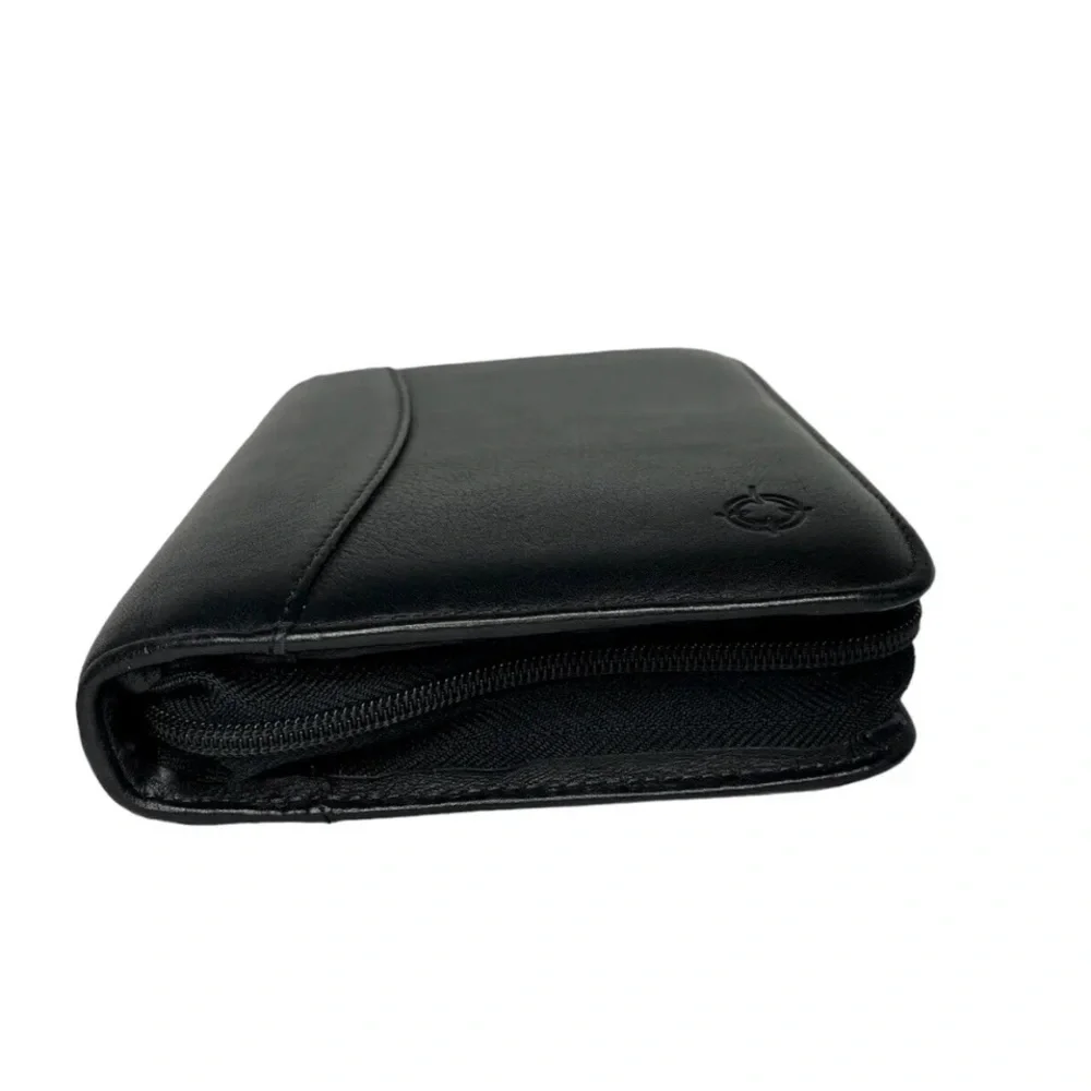 Franklin Covey Black Full Grain Nappa Leather USA Device Holder Zip Binder Tabs